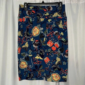 LuLaRoe Cassie Pencil Skirt with Floral Design in Mint, Coral, Yellow - size SM